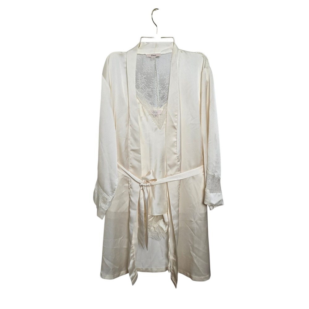 Etam Paris Satin Lace Robe Cami Shorts Set S Bridal Honeymoon French Lingerie